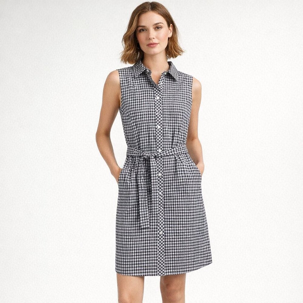 Tommy Hilfiger Women's Gingham-Print Belted Woven Dress Size 12 100% cotton NWT